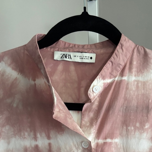 Zara Pink and White Tie Dye Button Down Long Sleeve Cotton Shirt Size Small - Picture 5 of 5